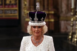 Britain's Camilla walks wearing a modified version of Queen Mary's Crown during the Coronation Ceremony inside Westminster Abbey in central London, on May 6, 2023.. - The set-piece coronation is the first in Britain in 70 years, and only the second in history to be televised. Charles will be the 40th reigning monarch to be crowned at the central London church since King William I in 1066. Outside the UK, he is also king of 14 other Commonwealth countries, including Australia, Canada and New Zealand. (Photo by Richard POHLE / POOL / AFP) (Photo by RICHARD POHLE/POOL/AFP via Getty Images)