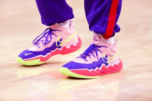 PHILADELPHIA, PENNSYLVANIA - FEBRUARY 01: The shoes of P.J. Tucker #17 of the Philadelphia 76ers are seen against the Orlando Magic at Wells Fargo Center on February 01, 2023 in Philadelphia, Pennsylvania. NOTE TO USER: User expressly acknowledges and agrees that, by downloading and or using this photograph, User is consenting to the terms and conditions of the Getty Images License Agreement. (Photo by Tim Nwachukwu/Getty Images)