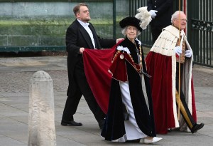 LONDON, ENGLAND - MAY 06: Elizabeth Manningham-Buller and Rupert Francis John Carington 7th Baron Carrington arrive at Westminster Abbey ahead of the Coronation of King Charles III and Queen Camilla on May 06, 2023 in London, England. The Coronation of Charles III and his wife, Camilla, as King and Queen of the United Kingdom of Great Britain and Northern Ireland, and the other Commonwealth realms takes place at Westminster Abbey today. Charles acceded to the throne on 8 September 2022, upon the death of his mother, Elizabeth II. (Photo by Stuart C. Wilson/Getty Images)