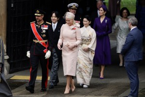 LONDON, ENGLAND - MAY 06: (L-R) Haakon, Crown Prince of Norway, Crown Prince Akishino, Jayde Adams, Crown Prince Frederik of Denmark, Princess Kiko, Crown Prince Alexander of Serbia and Mary, Crown Princess of Denmark attend the Coronation of King Charles III and Queen Camilla on May 06, 2023 in London, England. The Coronation of Charles III and his wife, Camilla, as King and Queen of the United Kingdom of Great Britain and Northern Ireland, and the other Commonwealth realms takes place at Westminster Abbey today. Charles acceded to the throne on 8 September 2022, upon the death of his mother, Elizabeth II. (Photo by Jeff J Mitchell/Getty Images)