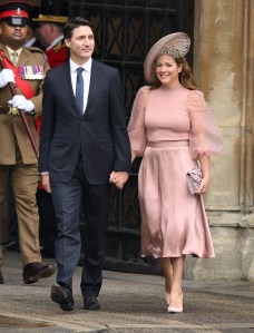 LONDON, ENGLAND - MAY 06: Justin Trudeau and Sophie Grégoire Trudeau arrive at Westminster Abbey for the Coronation of King Charles III and Queen Camilla on May 06, 2023 in London, England. The Coronation of Charles III and his wife, Camilla, as King and Queen of the United Kingdom of Great Britain and Northern Ireland, and the other Commonwealth realms takes place at Westminster Abbey today. Charles acceded to the throne on 8 September 2022, upon the death of his mother, Elizabeth II. (Photo by Karwai Tang/WireImage)