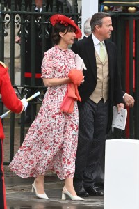 LONDON, ENGLAND - MAY 06: Samantha Cameron and Former PM David Cameron depart the Coronation of King Charles III and Queen Camilla on May 06, 2023 in London, England. The Coronation of Charles III and his wife, Camilla, as King and Queen of the United Kingdom of Great Britain and Northern Ireland, and the other Commonwealth realms takes place at Westminster Abbey today. Charles acceded to the throne on 8 September 2022, upon the death of his mother, Elizabeth II. (Photo by Stuart C. Wilson/Getty Images)