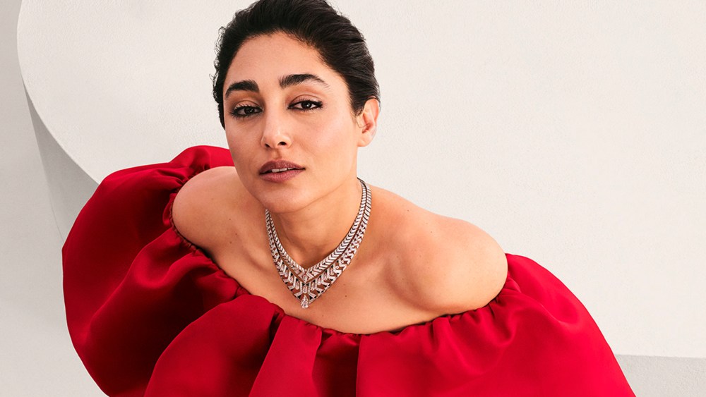 Golsheifteh Farahani wearing the Claustra necklace from Cartier's new high jewelry collection.