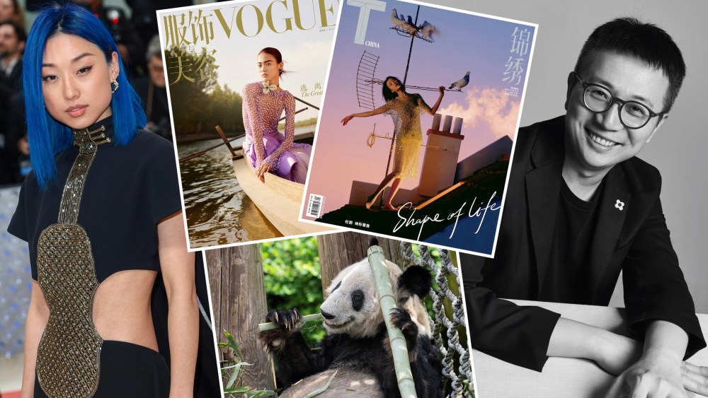 Vogue China's Margaret Zhang, panda Ya Ya, who became an online star for leaving the Memphis Zoo to return to China, and Chuxuan Feng, founder of Huasheng media