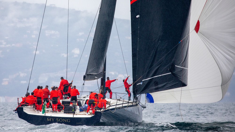 Pier Luigi Loro Piana's My Song 5 sailboat competing at the Tre Golfi Sailing Week in May 2023.
