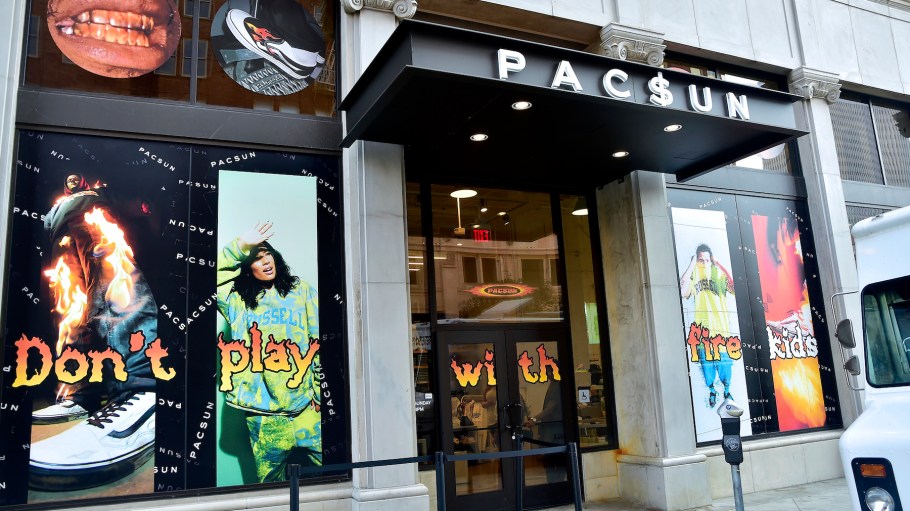Store signage is seen at the A$AP Rocky Merch Launch at PacSun DTLA Flagship Store on July 16, 2021 in Los Angeles, California.