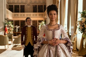 Queen Charlotte: A Bridgerton Story. (L to R) Sam Clemmett as Young Brimsley, India Amarteifio as Young Queen Charlotte in episode 102 of Queen Charlotte: A Bridgerton Story. Cr. Liam Daniel/Netflix © 2023