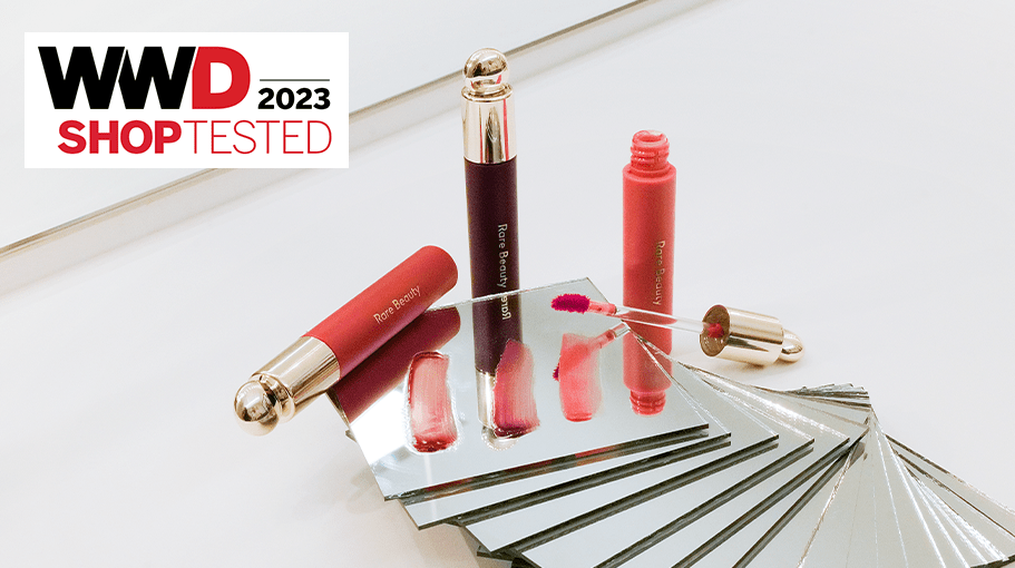 rare beauty soft pinch lip oil on mirrors with swipe for editor testing