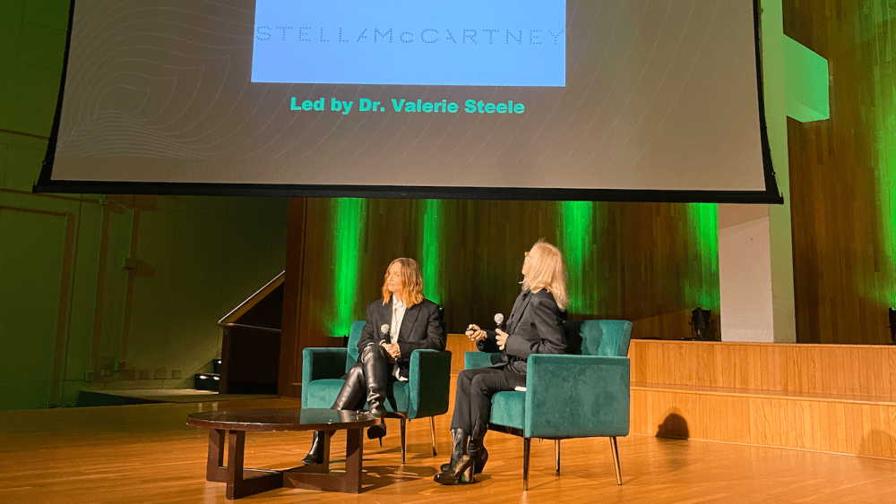 Stella McCartney and FIT's Valerie Steele at a conversation Monday ahead of the Met Gala.
