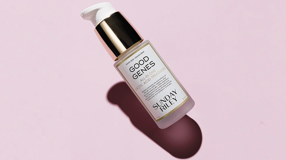 Sunday Riley face serum on a pink background