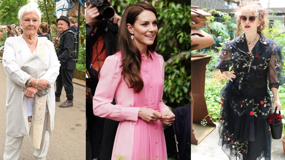 Dame Judy Dench, Kate Middleton, and Helena Bonham Carter at the Chelsea Flower Show.