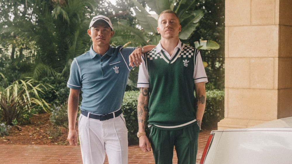 Adidas ambassador Colin Morikawa with Macklemore.