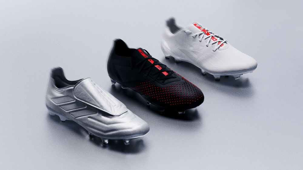 The three soccer cleats part of Adidas and Prada latest drop.
