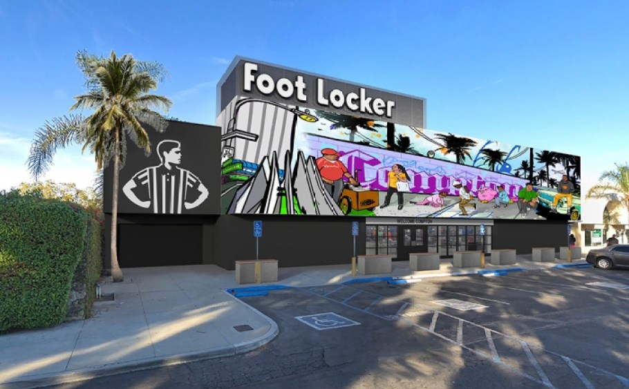 A rendering of the mural outside the Foot Locker Power Store in Compton, Calif.