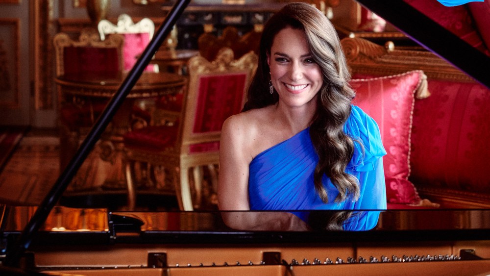 The Princess of Wales has contributed a short, instrumental piano performance to the opening sequence film of this years Eurovision Song Contest., , Recording images below:, , The images, which should be credited to Alex Bramall, can be found via the following link:https://we.tl/t-g8663Ie1OX , , In the piece she wears a blue Jenny Packham dress and earrings which are Her Late Majesty The Queens (Blue dress for Ukraine ), , Pre record at Windsor castle this month, , Approx. 10 seconds in length appears in a wider performance by Kalush Orchestra, last years winners, and also includes contributions from other performers including Lord Andrew Lloyd Webber and Sam Ryder. , , She played piano also at 2021 abbey Christmas Carol concert etc