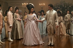 Queen Charlotte: A Bridgerton Story. (L to R) India Amarteifio as Young Queen Charlotte, Corey Mylchreest as Young King George in episode 103 of Queen Charlotte: A Bridgerton Story. Cr. Liam Daniel/Netflix © 2023