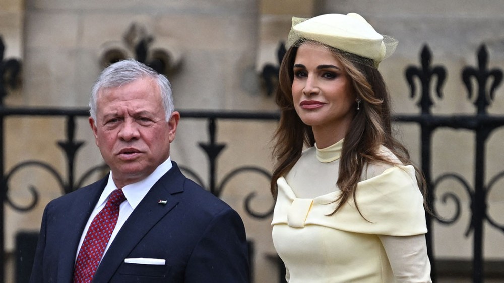 Jordan's King Abdullah II Ibn Al Hussein and Jordania's Queen Rania arrive at Westminster Abbey in central London on May 6, 2023, ahead of the coronations of Britain's King Charles III and Britain's Camilla, Queen Consort. - The set-piece coronation is the first in Britain in 70 years, and only the second in history to be televised. Charles will be the 40th reigning monarch to be crowned at the central London church since King William I in 1066. Outside the UK, he is also king of 14 other Commonwealth countries, including Australia, Canada and New Zealand. Camilla, his second wife, will be crowned queen alongside him, and be known as Queen Camilla after the ceremony. (Photo by Paul ELLIS / AFP) (Photo by PAUL ELLIS/AFP via Getty Images)