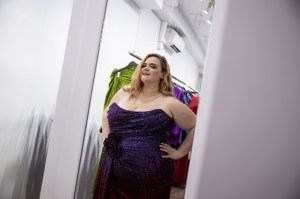 A look behind-the-scenes at Bonnie Milligan's fitting for the Tony Awards at Badgley and Mischka.