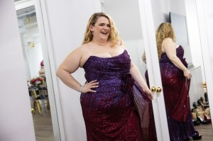 A look behind-the-scenes at Bonnie Milligan's fitting for the Tony Awards at Badgley and Mischka.