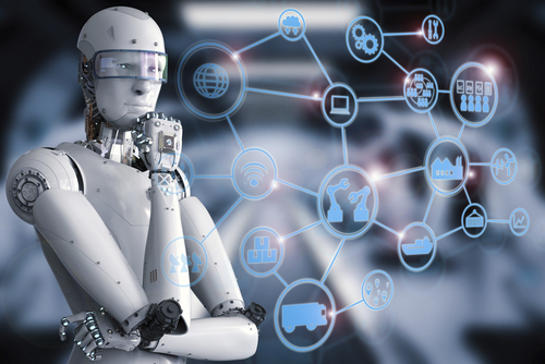 3d rendering android robot with industrial network (GDA via AP Images)