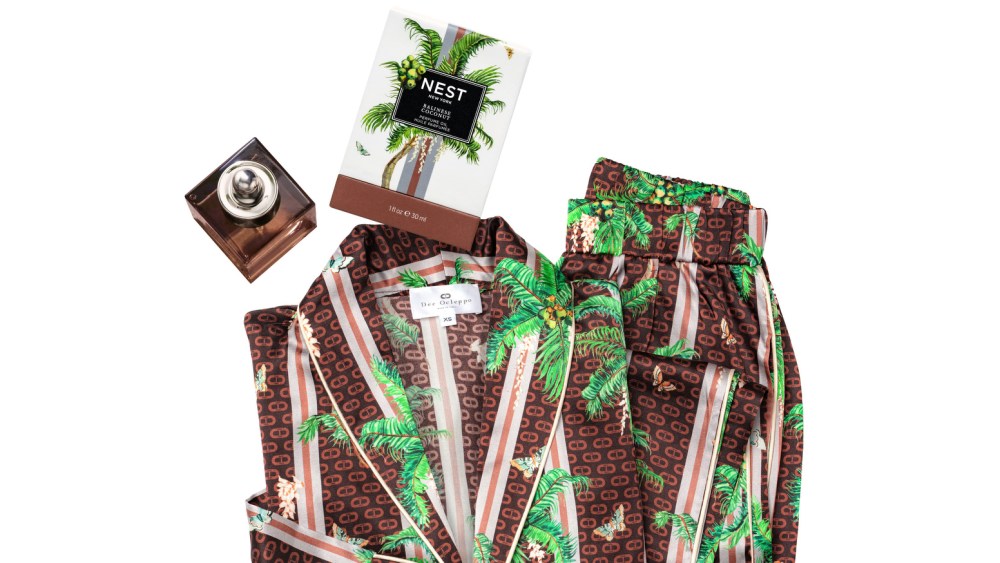 Dee Ocleppo pjs and Nest New York Balinese Coconut perfume oil.