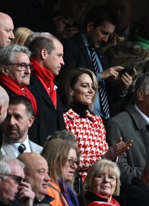 Kate stood out from the crowd at a rugby match in a Catherine Walker coat, Mulberry handbag, and Aquatalia boots.