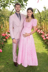 EGHAM, ENGLAND - JUNE 18: Jim Chapman and Sarah Tarleton arrive with a wheely chauffeur to the Cartier Queen's Cup Polo 2023 on June 18, 2023 in Egham, England. (Photo by Dave Benett/Getty Images for Wheely)