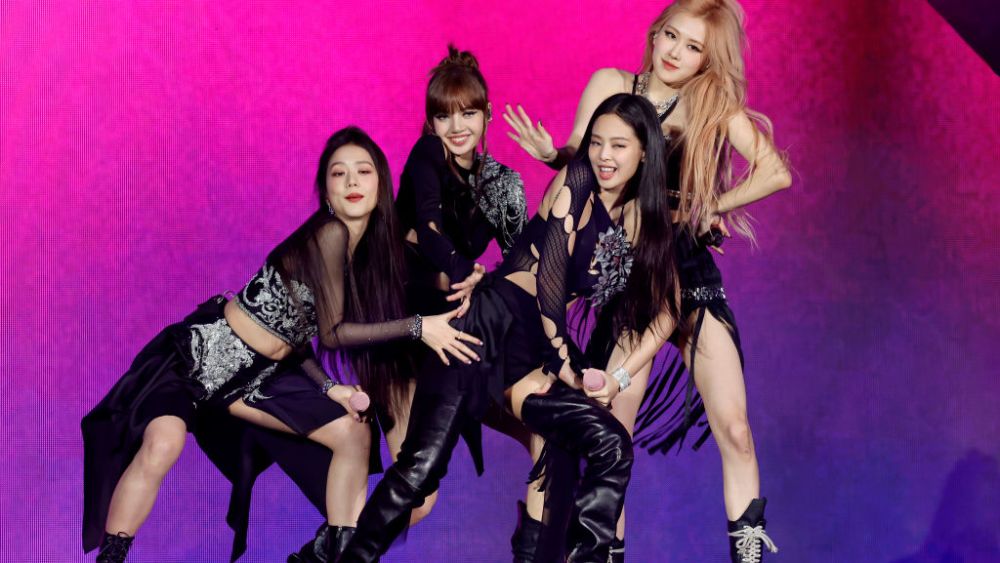 (L-R) Lisa, Jisoo, Rosé and Jennie of BLACKPINK performing at the 2023 Coachella Valley Music and Arts Festival in Indio, California.