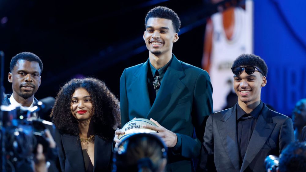 Victor Wembanyama and his sister Eve at the 2023 NBA draft on June 22 in New York City.