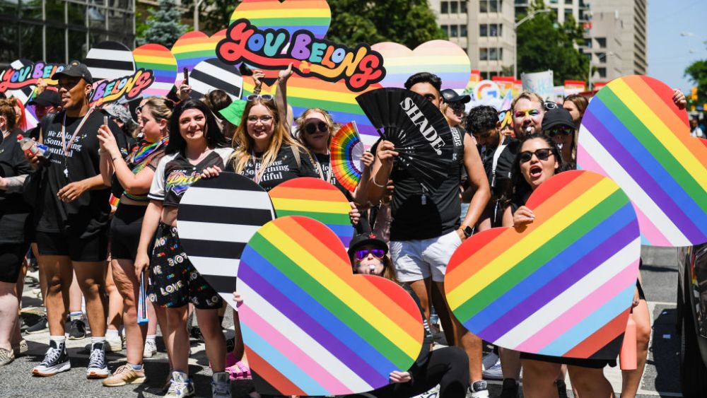 TORONTO, ONTARIO - JUNE 25: People take part in the 2023 Annual Toronto Pride Parade on June 25, 2023 in Toronto, Ontario. (Photo by Harold Feng/Getty Images)
