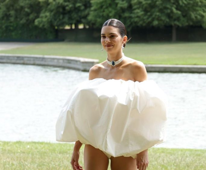 Kendall Jenner walking at the "Le Chouchou" Jacquemus fashion show on June 26 in Versailles, France.