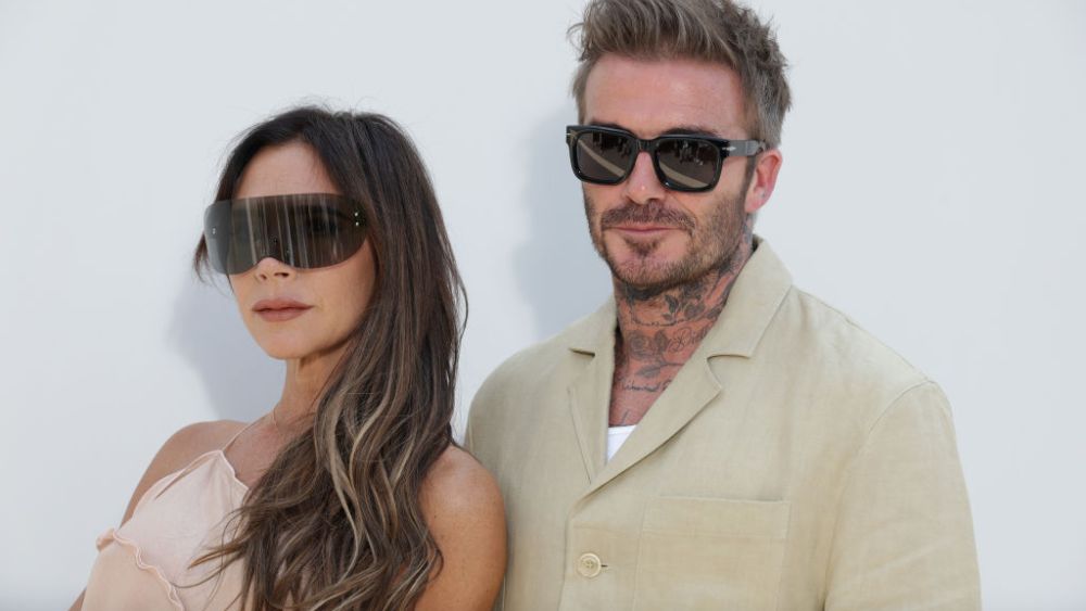 Victoria Beckham and David Beckham attend Jacquemus' spring 2024 show on June 26 in Versailles, France.