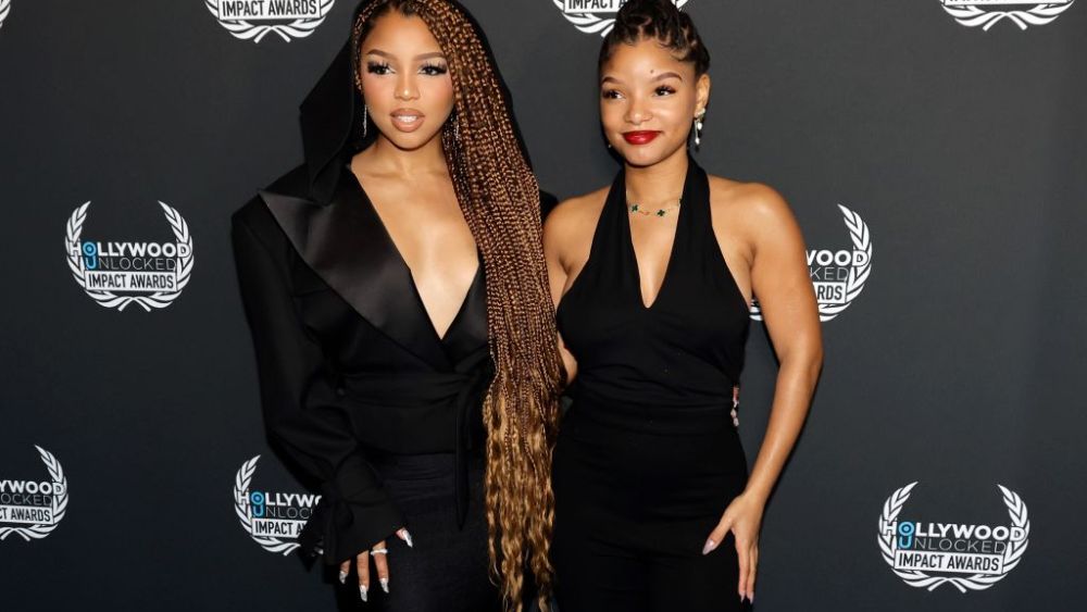 (L-R) Chloe Bailey and Halle Bailey at the 2023 Hollywood Unlocked Impact Awards on June 27 in Los Angeles.