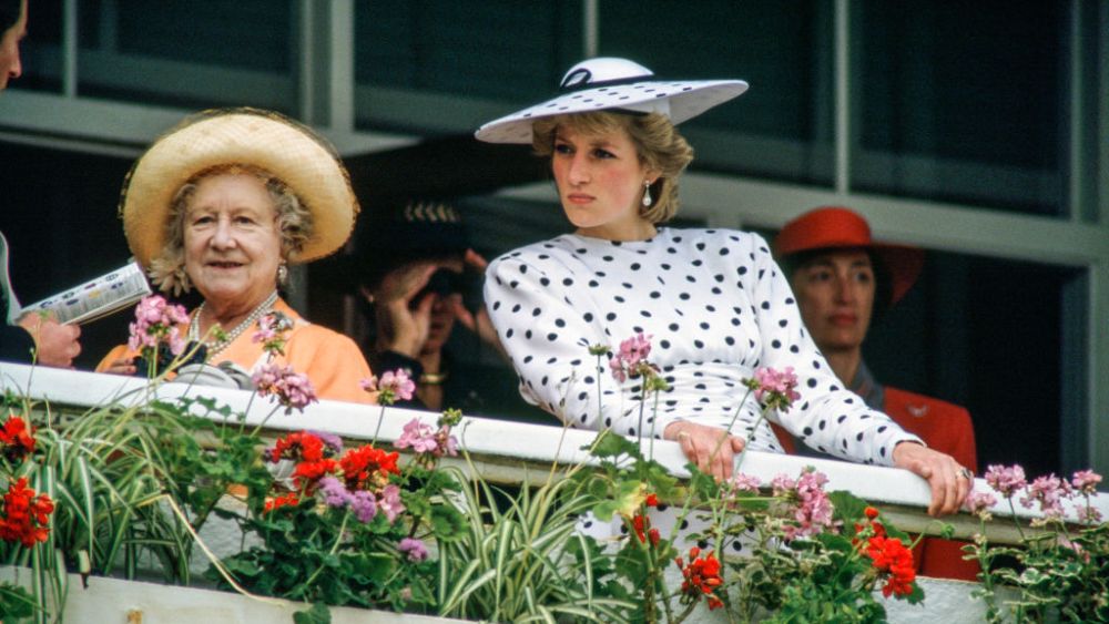The Queen Mother and Princess Diana attend Royal Ascot in 1988.