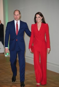 Kate was unmissable in a vibrant red Alexander McQueen power suit, Gianvito Rossi pumps, and a matching Miu Miu clutch for a BAFTA event.