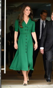 The Princess wore a dark green Suzannah London dress with Alessandra Rich slingbacks for a secondary engagement in support of Mental Health Awareness Week.