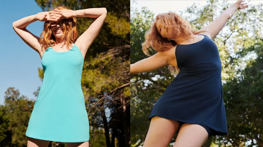 Two women in outdoor voices exercise dress