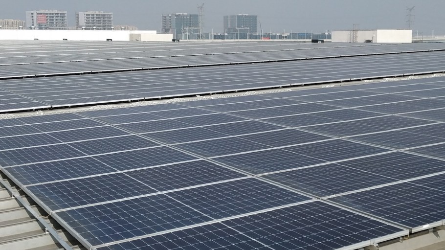 Solar power panels installed at the Shanghai YKK Zipper Co., Ltd Lin Gang plant.