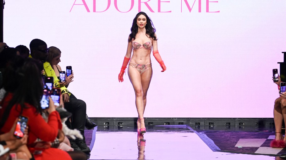 A model walks the runway for the Adore Me fashion show in New York City.