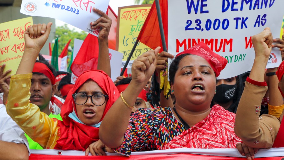 Activists join a rally observing the International Workers' Day in the capital city of Dhaka in Bangladesh on May 1, 2023. Rallies and protests are held all over the globe by activists and workers demanding higher salaries, safer working conditions and more.