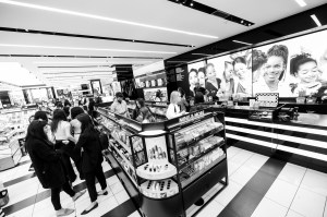 Customers shopping at the Sephora in Century City, Los Angeles.