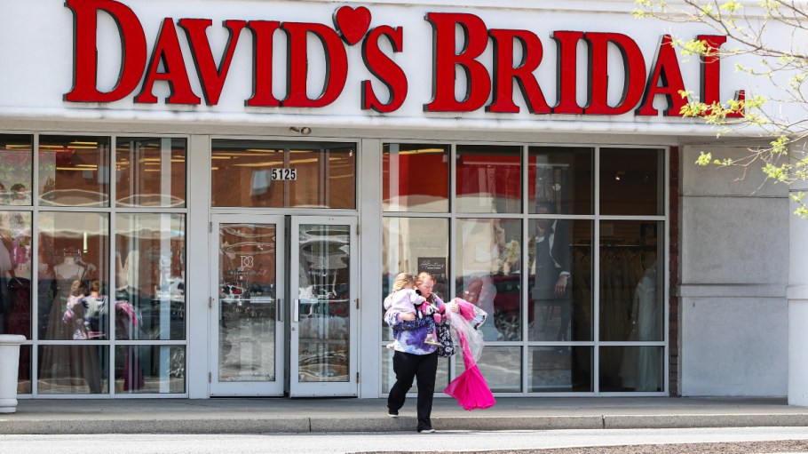 A customer exits a David's Bridal store in Harrisburg, Pa.