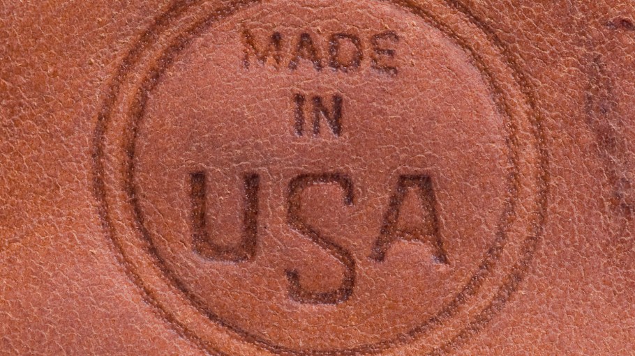 Leather branded with the label "Made in USA."