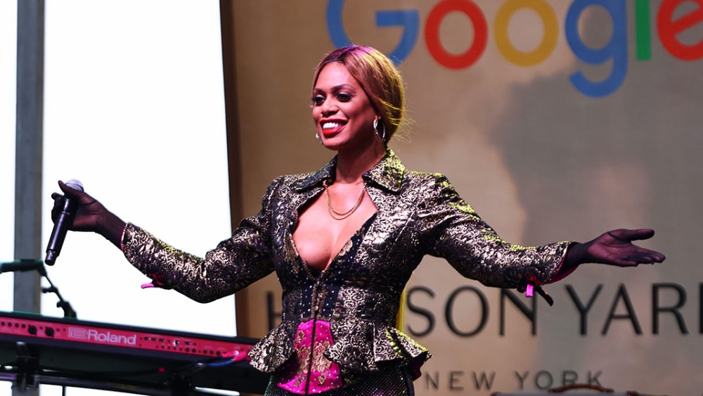 NEW YORK, NEW YORK - JUNE 23: Laverne Cox speaks as Christina Aguilera Headlines Pride Live's Stonewall Day 2023 At Hudson Yards, Powered By Google at Hudson Yards on June 23, 2023 in New York City. (Photo by Arturo Holmes/Getty Images for Pride Live + Stonewall National Monument Visitor Center)