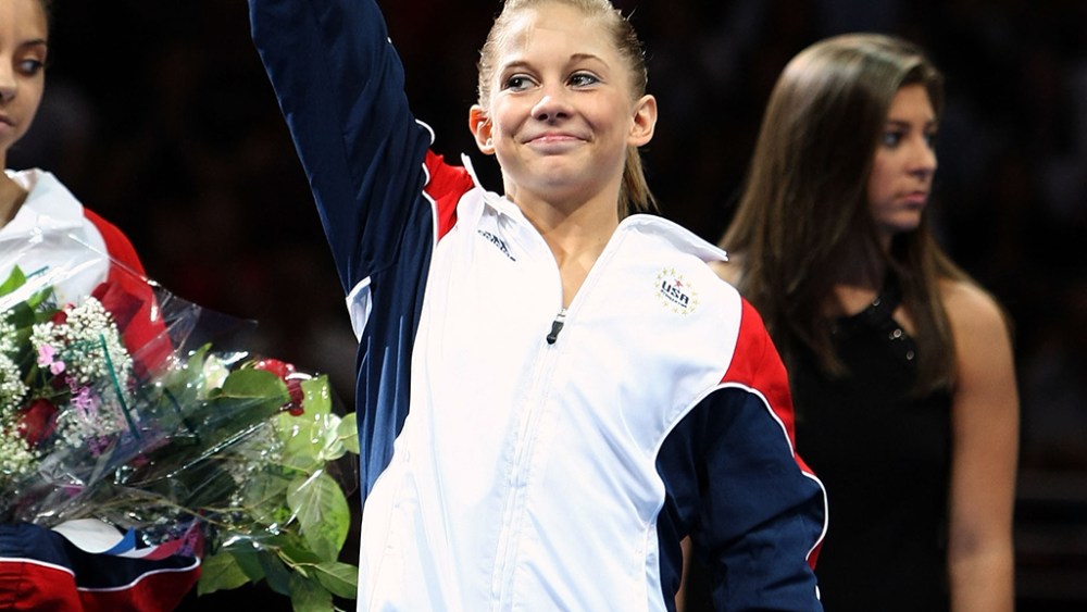 PHILADELPHIA - JUNE 22:  Shawn Johnson reacts after reacts after being named to the 2008 U.S. Olympic Gymnastics Team at the Wachovia Center on June 22, 2008 in Philadelphia, Pennsylvania.  (Photo by Al Bello/Getty Images)