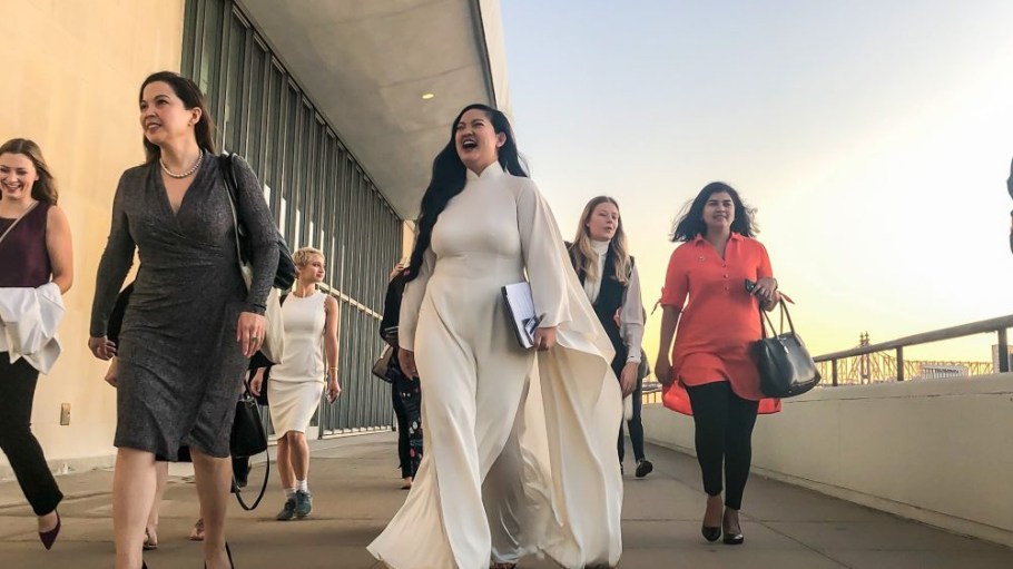 Amanda Nguyen (center), civil rights activist and Chloé, sustainability ambassador, is an example of the new kind of influencer defined in the UNEP sustainable fashion playbook.