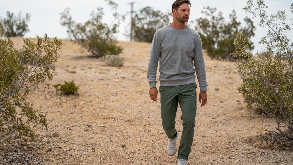 Vuori founder Joe Kudla in pieces from the collection.