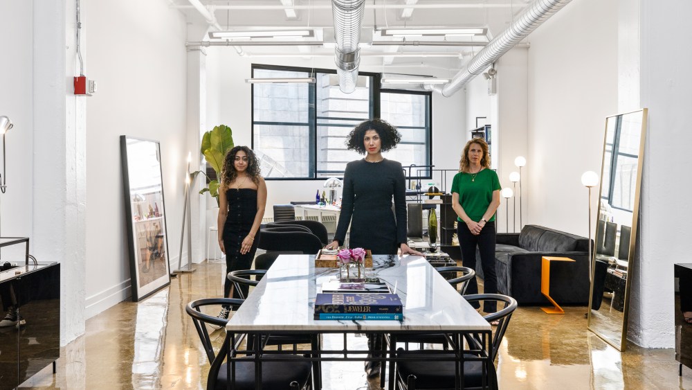 Noor Marei, Angie Marei and Megan Magliozzi inside the Marei New York Brooklyn design studio and showroom.