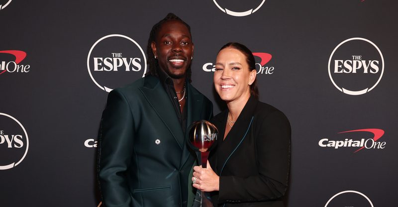 Lauren and Jrue Holiday at the 2023 ESPYs on July 12 in Los Angeles.