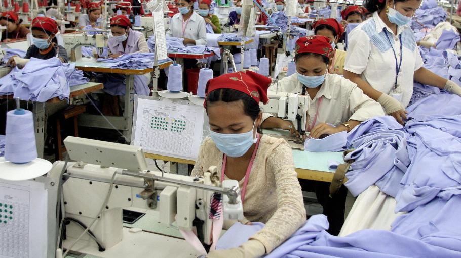 Cambodian garment workers busy at a factory in Phnom Penh.